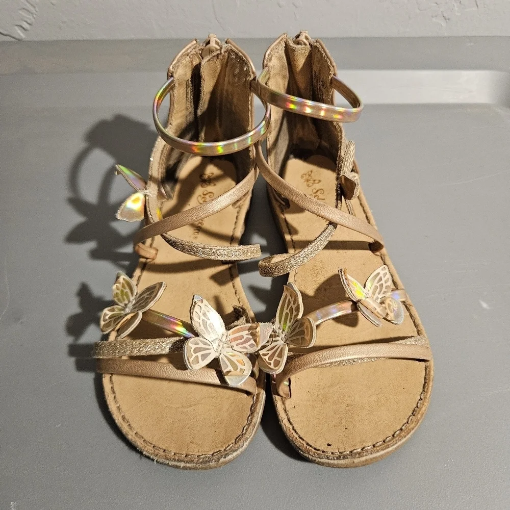 Self Esteem Girls 11 Rose Gold Butterfly Sandals Sparkle Holographic Straps